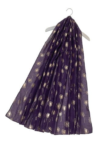 Rose Gold Foiled Dandelion Scarf-Purple