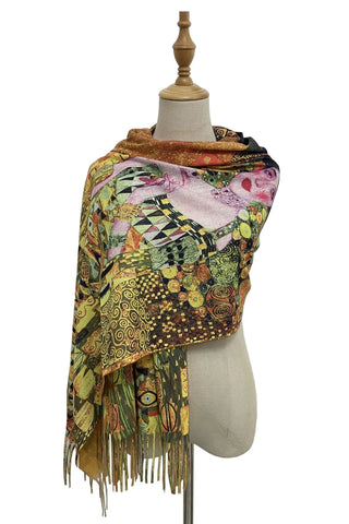 Klimt 'Portrait Of Adele'Print Wool Tassel Scarf