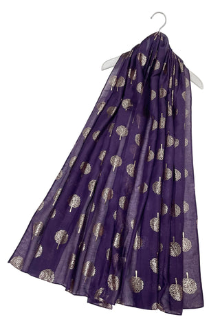 Rose Gold Foiled Tree Print Scarf- Purple