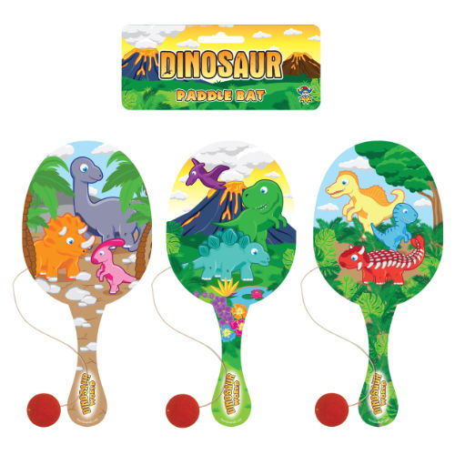 Dinosaur Wooden Paddle Bat And Ball