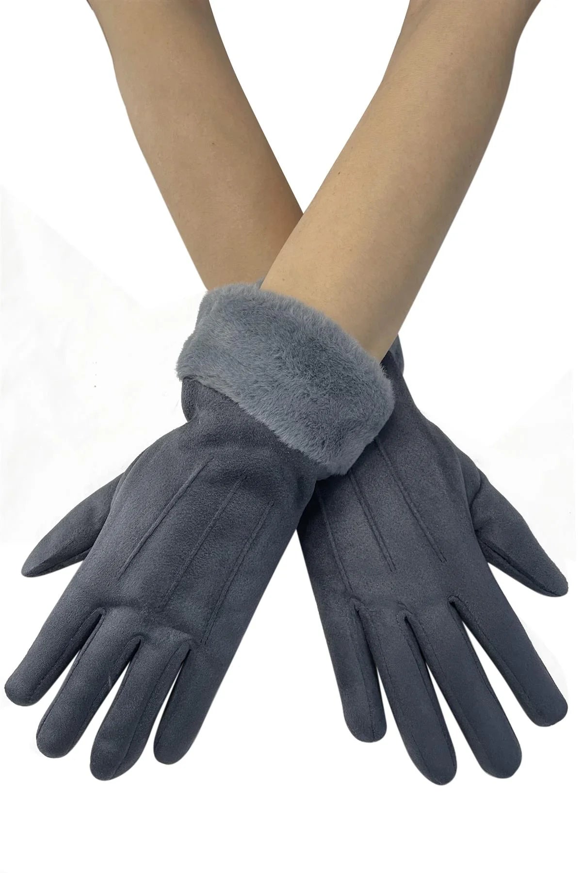 Soft Faux Suede Touchscreen Gloves - Grey