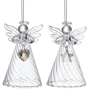 Glass Angel with hanging heart or star