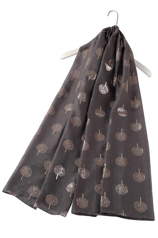 Rose Gold Foiled Tree Print Scarf- Charcoal