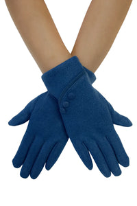 Plain Button Felted Touchscreen Gloves - Teal