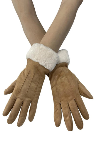 Soft Faux Suede Touchscreen Gloves - Camel