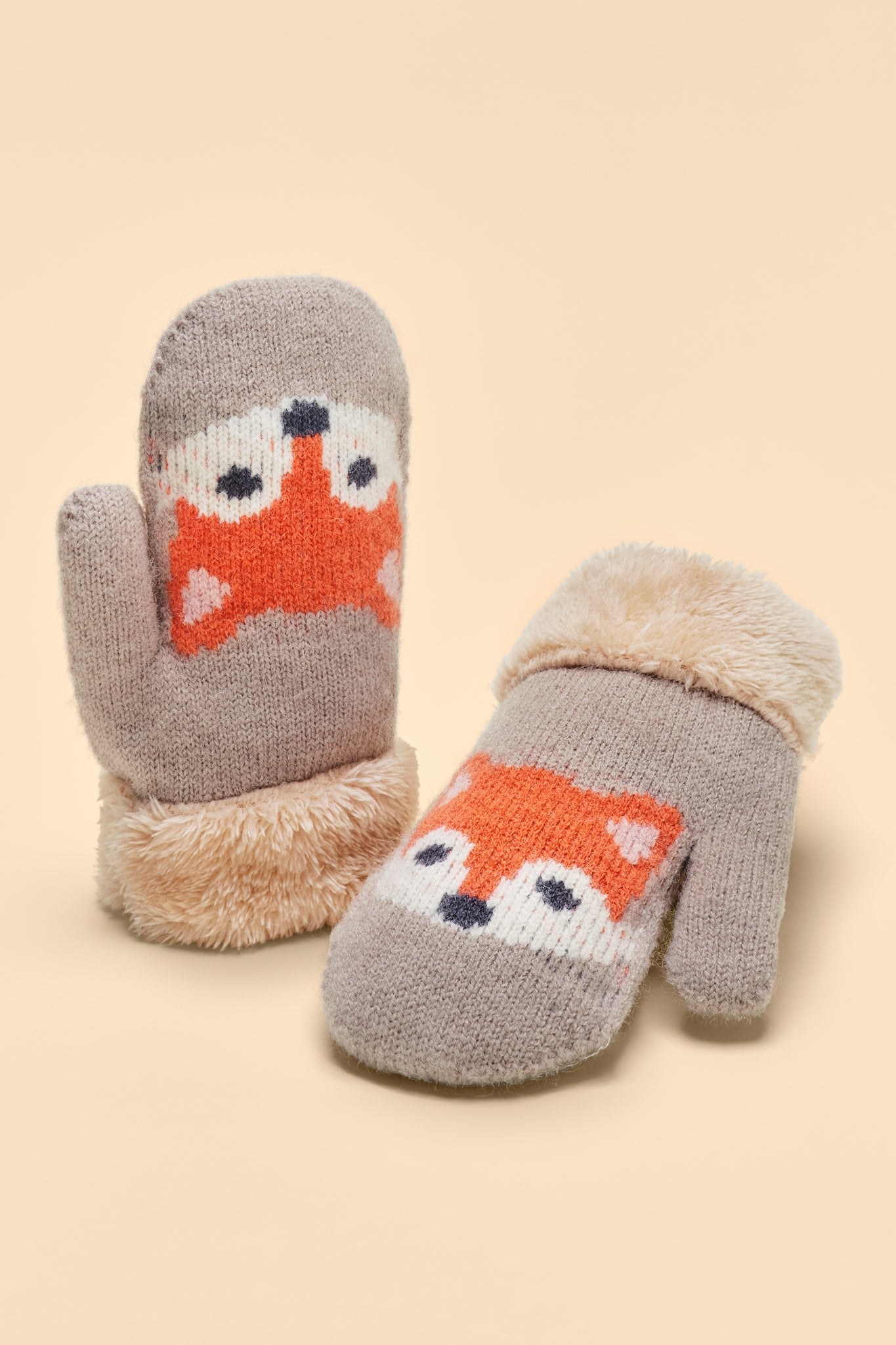 Fox Knitted Mittens - Slate