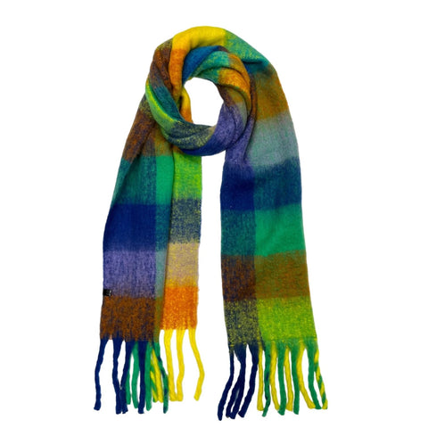 Soft Check Blanket Scarf with Tassels - Tropical