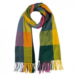 Classic Woolmix Check Winter Scarf with Tassels - Multi