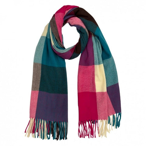 Classic Woolmix Check Winter Scarf with Tassels - Teal