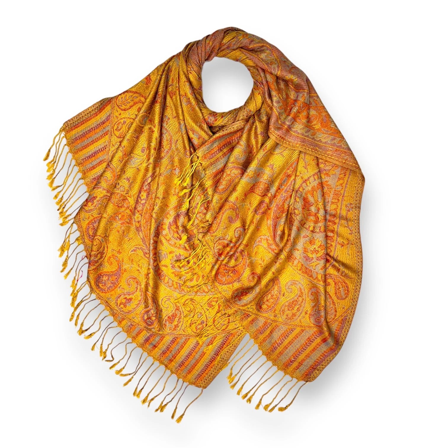 Jacquard Paisley Pashmina - Gold