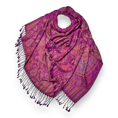 Jacquard Paisley Pashmina - Magenta