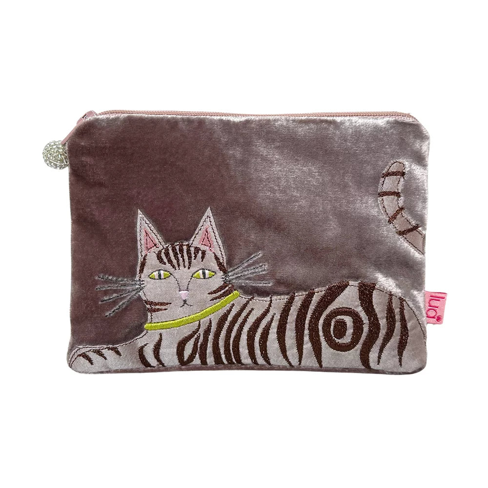 Appliqué Tabby Cat  Purse -Mink