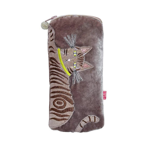 Appliqué Tabby Cat Glasses Purse -Mink