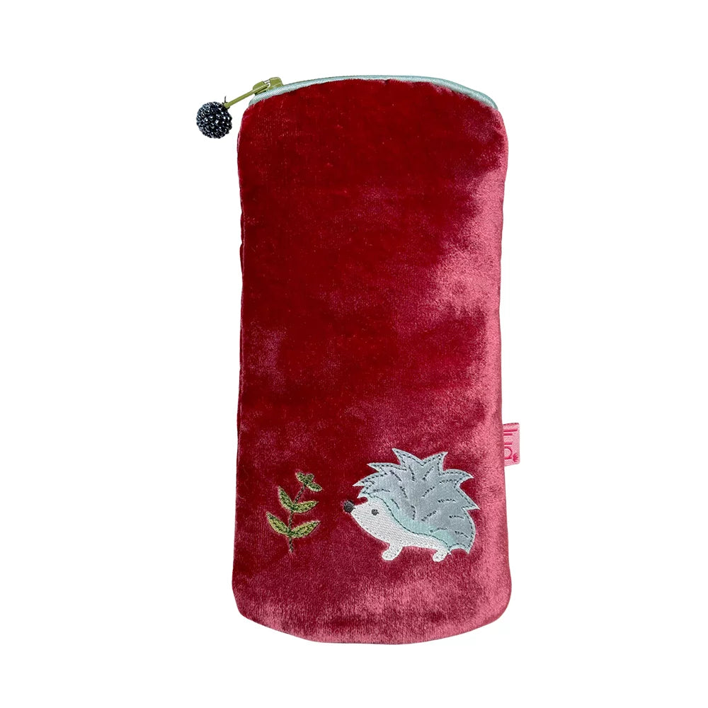 Appliqué Hedgehog Glasses Purse - Earth Red