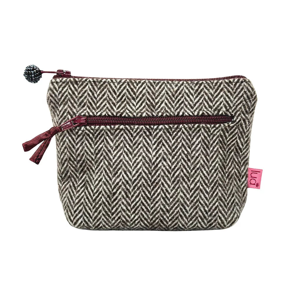 2 Zipped Purse - Herringbone- Dark Oak