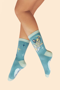 Frenchie in Space Ankle Socks - Ice