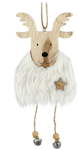 White Fur Wooden Reindeer Hanger