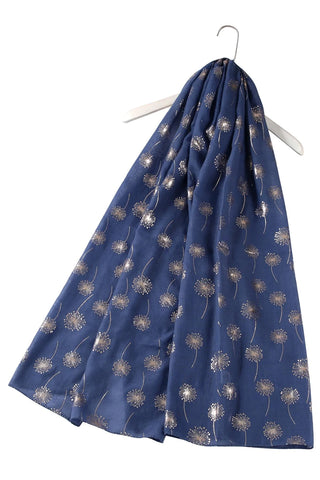 Rose Gold Foiled Dandelion Scarf- Blue